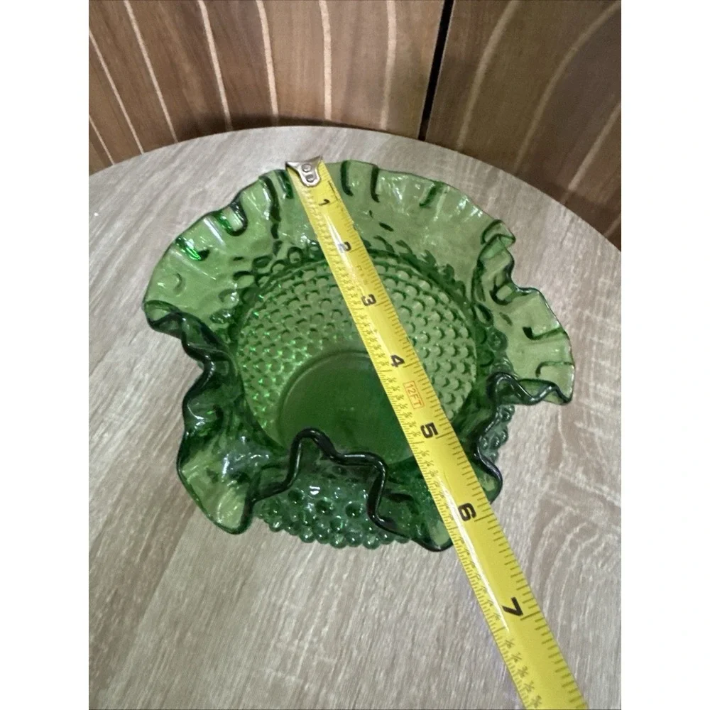 Vintage Fenton Emerald Green Hobnail Ruffled Edge Large Rose Bowl Vase 5.5x6.5